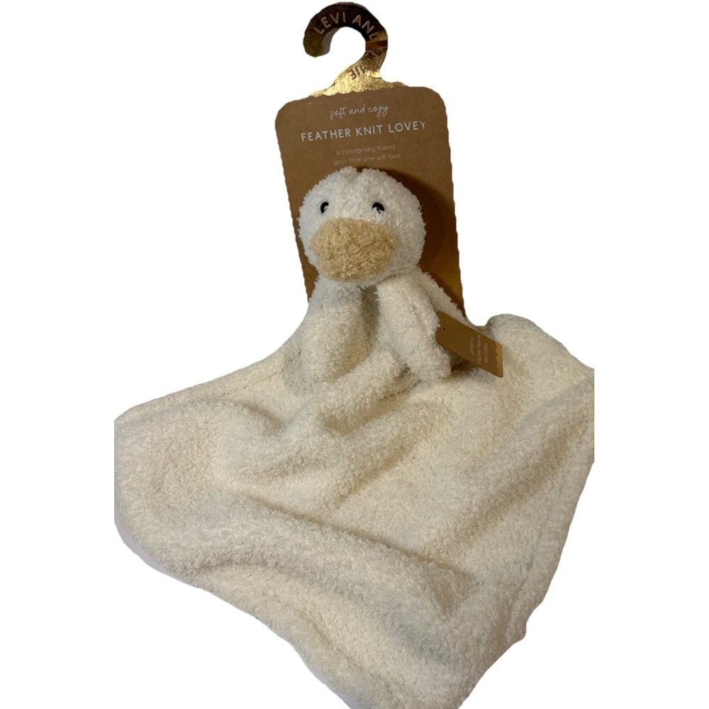 Levi & Emmie Baby Duck Goose Chick Plush Feather Knit Lovey Security Blanket NEW
